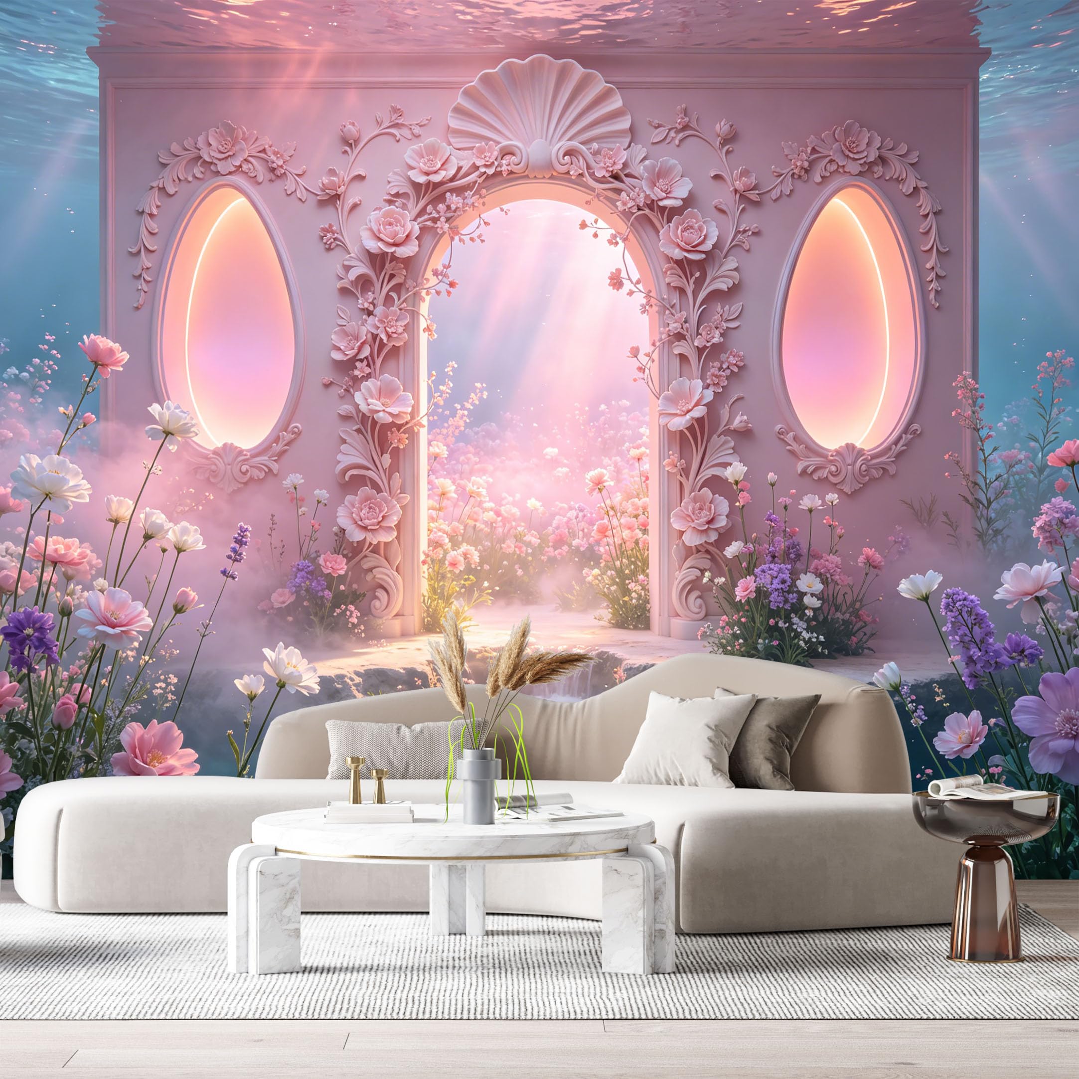 Custom Size Wall Murals Underwater Fantasy Grotto Neoclassical 3D Trompe L'Oeil SelfAdhesiveWall Fabric Removable Wallpaper Wall Decor for Living Room Bedroom Bathroom