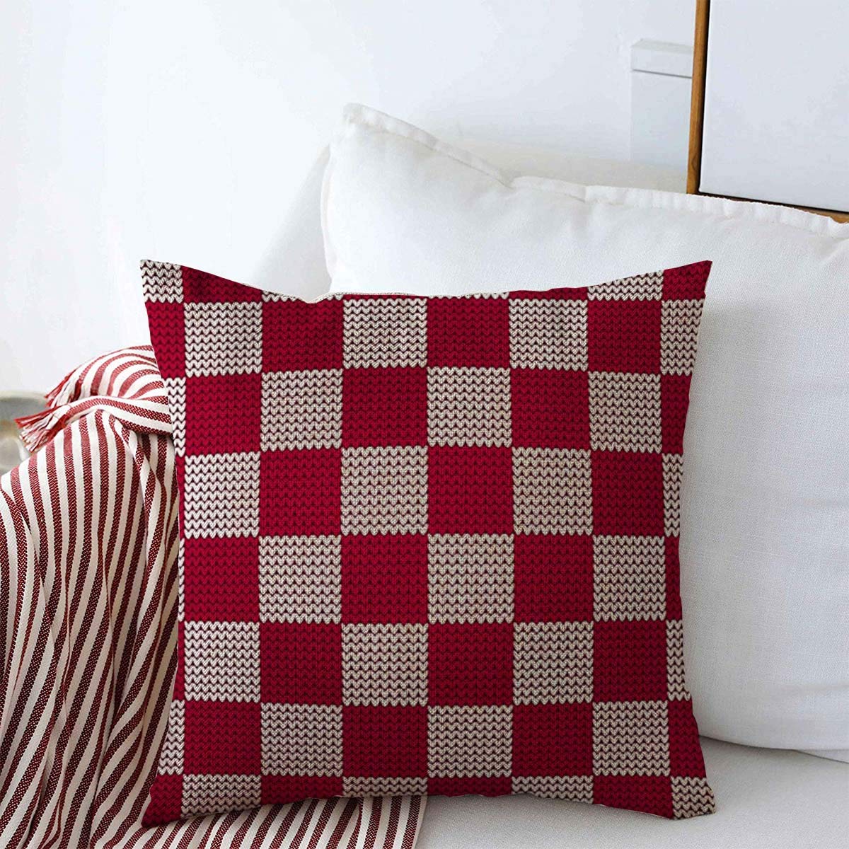 Throw Pillow Covers Boho Pattern Warm Sweater Abstract Norway Border Canvas Carpet Christmas Creative Design Style Cushion Case Linen Square Pillowcase for Home Decor 16" x 16"