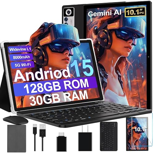 Android 15 Tablet with Keyboard 10-Inch IPS Display
