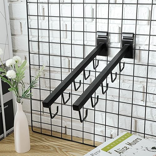 Miniatura 5 de Qunclay 5 paquetes de rejilla de alambre con 5 ganchos para pared de rejilla, ganchos en J, accesorios de tubo cuadrado para rejilla, bolsas de