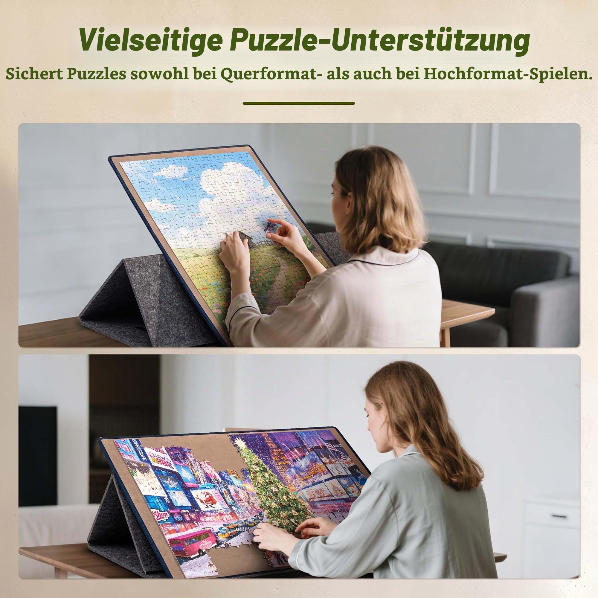 Tektalk Puzzle-Brett mit 2-in-1-Stand- und Abdeckdesign, mehrwinkelverstellbare Halterung und 6 Farbsortierboxen, Matten für die Aufbewahrung/den Schutz von Puzzles, bis zu 1000 Teile – grau