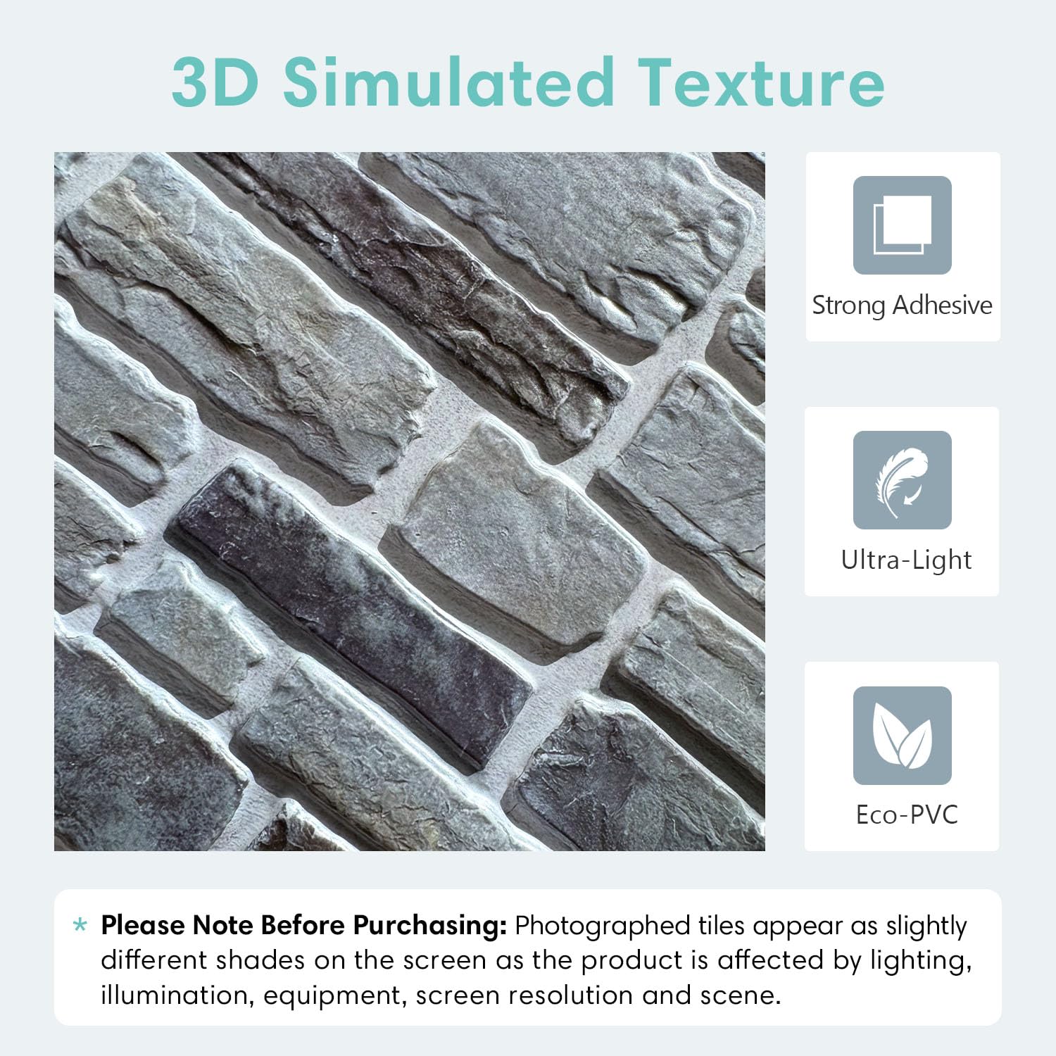 Pannelli 3D Effetto Pietra Autoadesivi - 10 Pezzi 30x30cm Per Pareti Interne - Foto 5