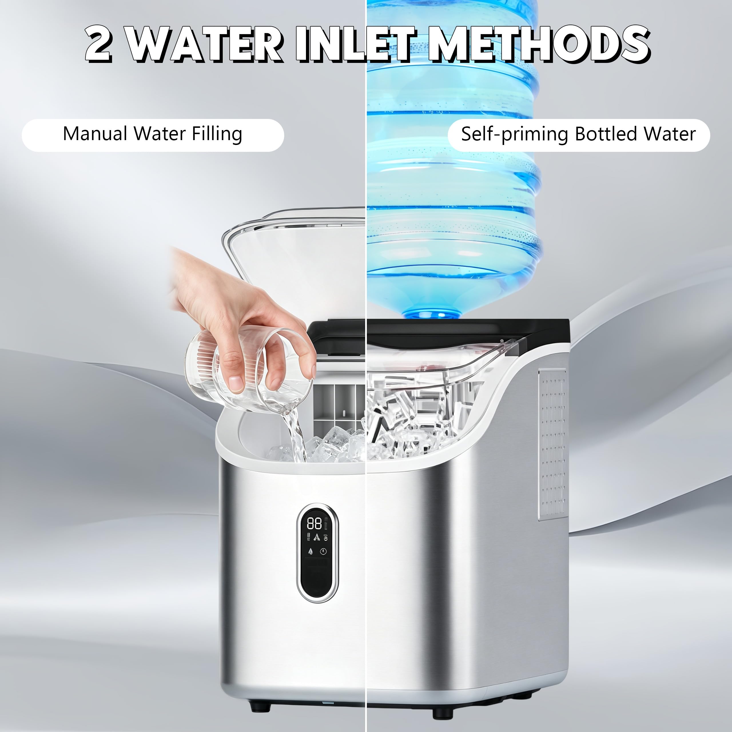 Macchina per cubetti di ghiaccio, autoadescante con display LCD, 20 kg/24 h, autopulente, in acciaio inox, spessore del ghiaccio regolabile 8-15 minuti, per casa, campeggio, ufficio