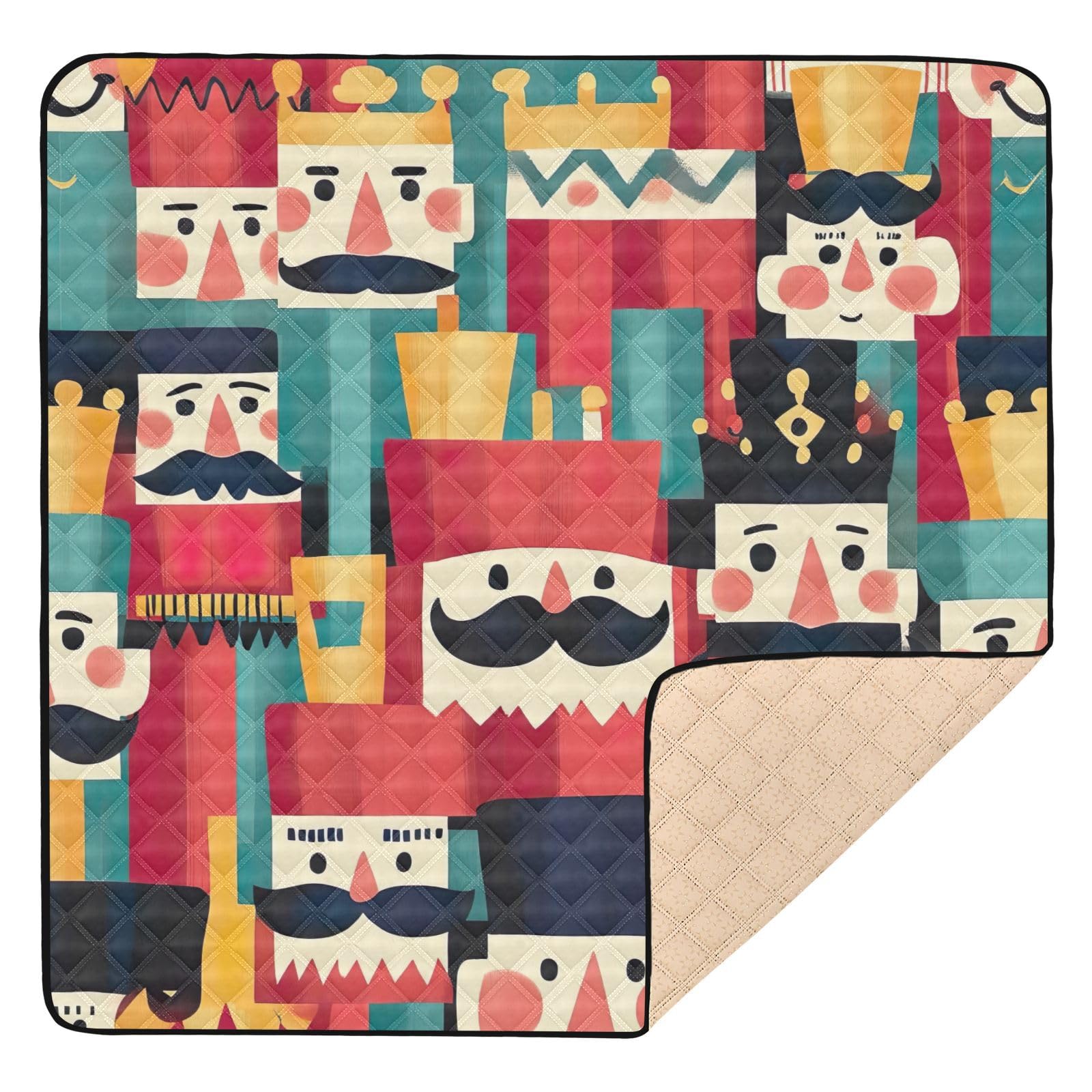 BOESI Doodle Nutcracker Pattern Baby Play Mat, 50“ X 50” Washable Folding Crawling Mat, Baby Floor Mat, Soft, Thick, Non-Slip