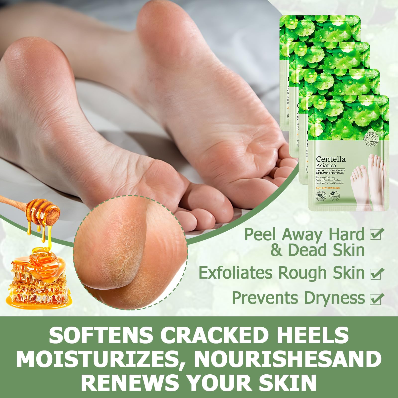 4 Paires De Masque Pieds Peeling Exfoliant, Peeling Pied, Masque Pieds Très Secs Et Abîmés Riches En Centella Asiatica, Nourrissant En Profondeur, Soin Doux, Convient Aux Hommes Et Aux Femmes
