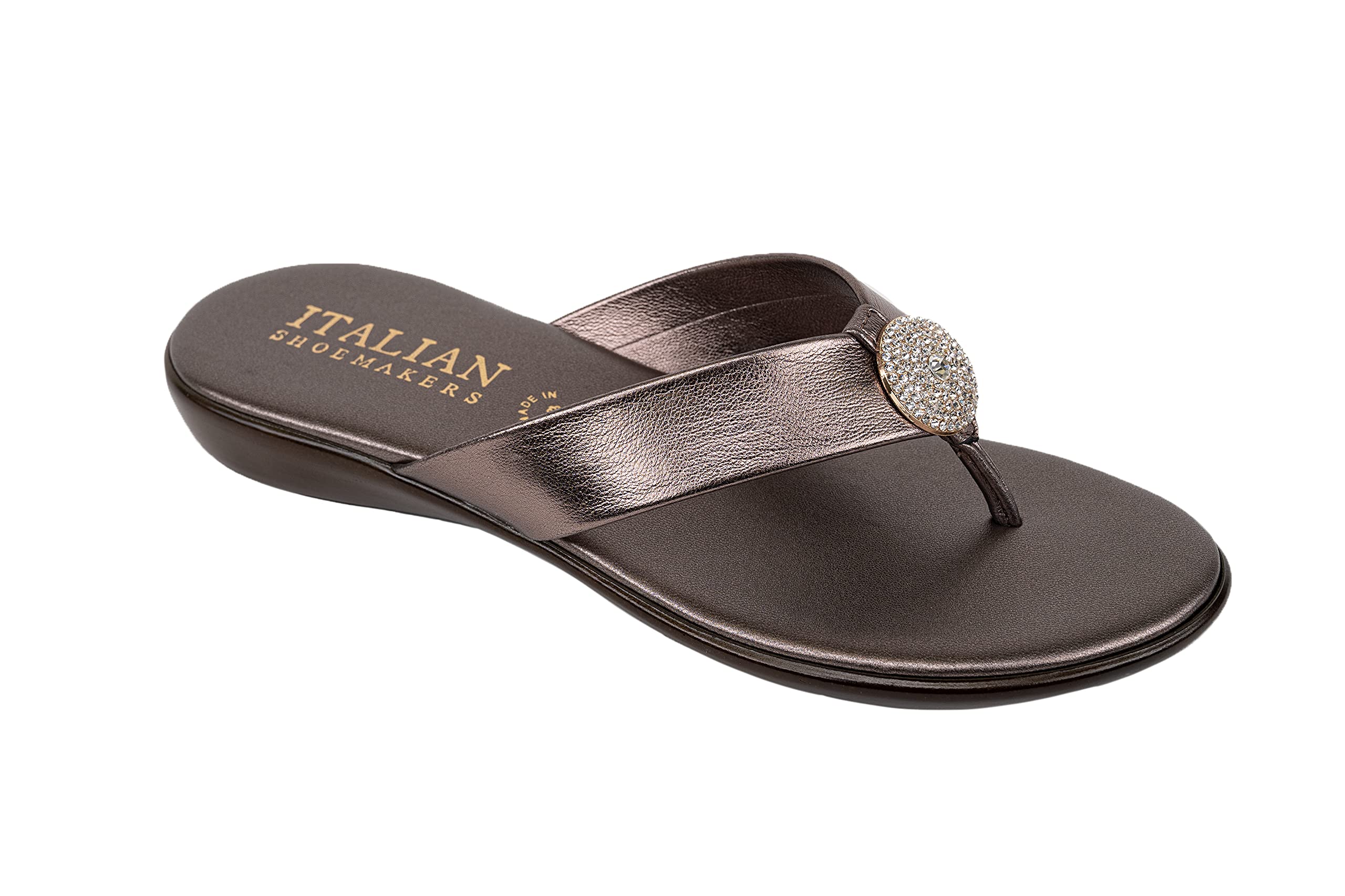 ITALIAN SHOEMAKERS Gea Low Wedge Rhinestone Ornament Dressy Thong Sandals  for Women