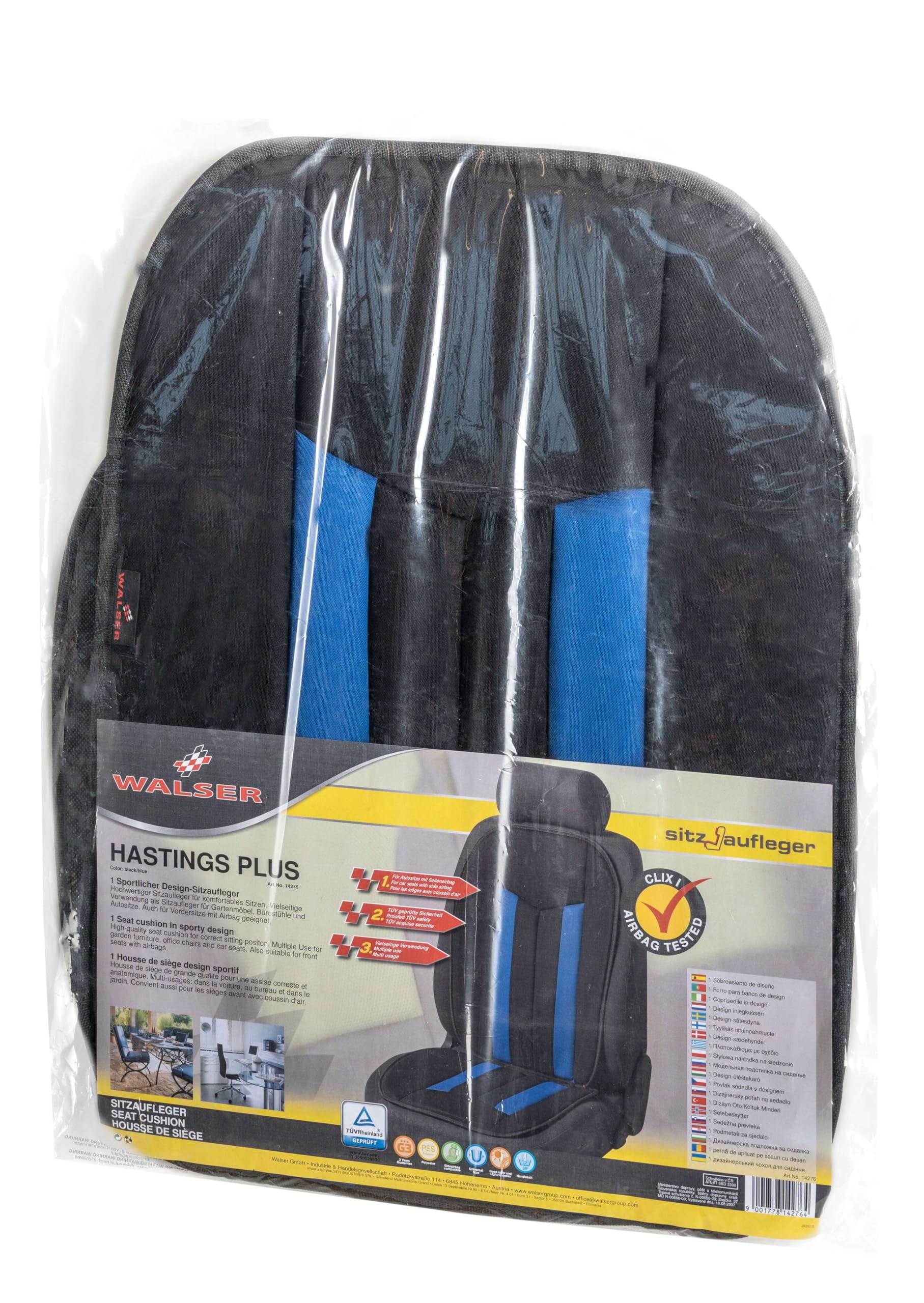 WALSER Funda de asiento de coche Elegance Plus, Funda de asiento de coche universal, Protector de asiento de coche, Funda de asiento negro/azul