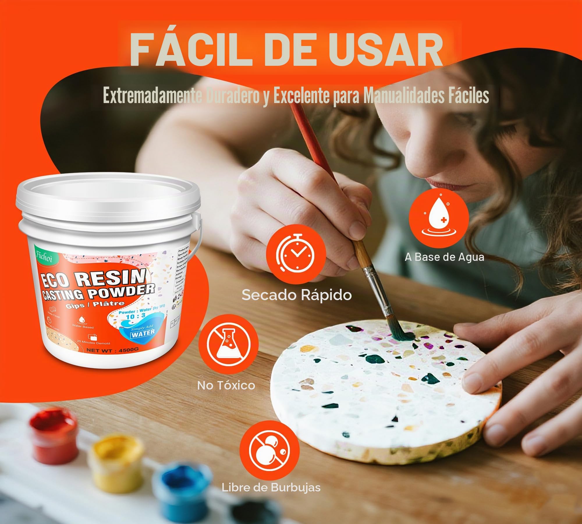 Polvo de fundición blanco 4500g - Yeso activado con agua, autonivelante, fácil de mezclar y desmoldar, 20-30 min fraguado rápido, para esculturas, decoración de interiores y aficiones creativas
