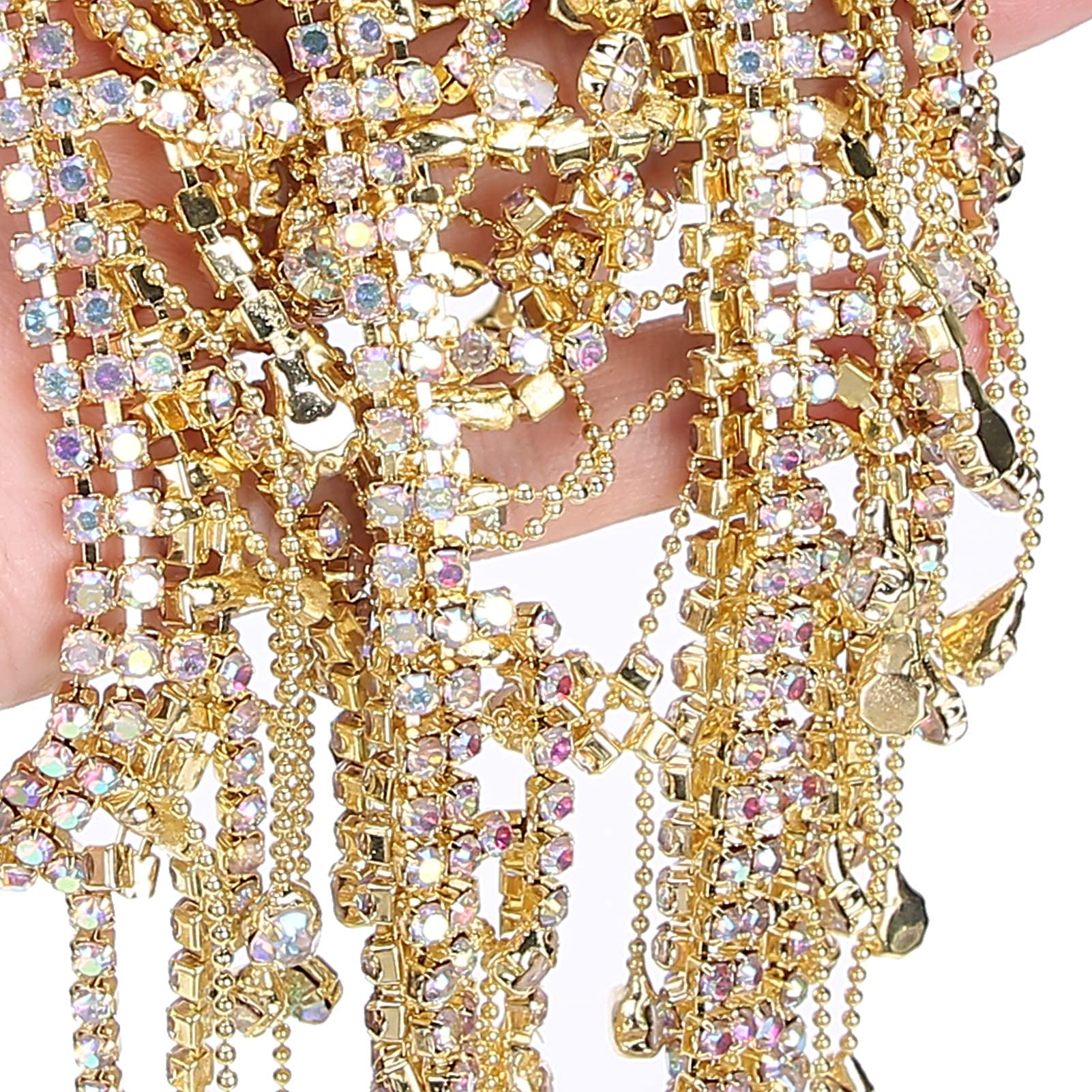 Nastro con frange e strass, 9,1 m, con nappe luccicanti, per matrimoni, feste, abbigliamento, fai da te (2 pezzi dorati)