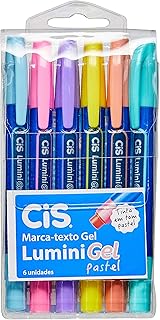 Caneta Marca Texto Gel, CiS, Lumini Gel Pastel, 6 Cores Tons Pastel
