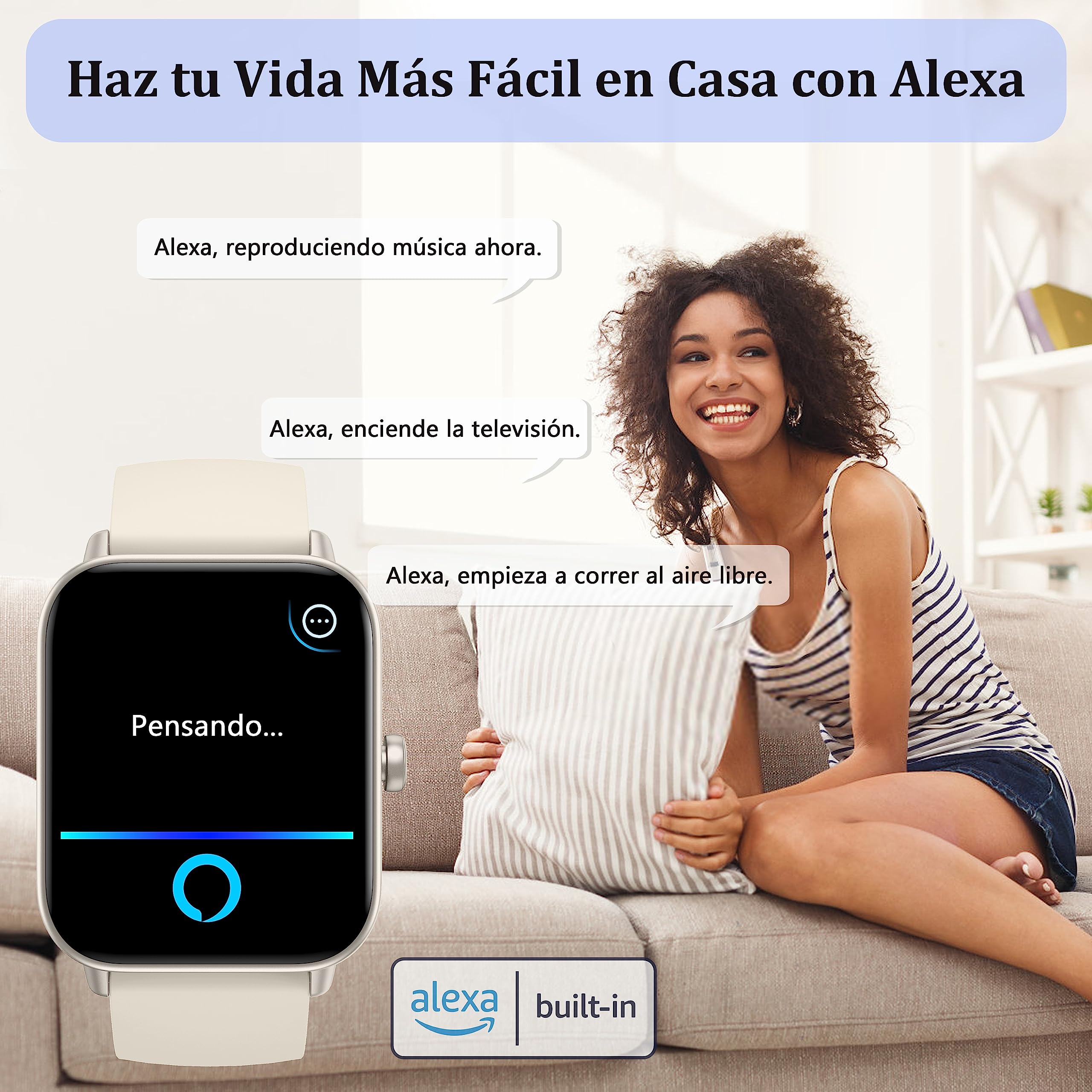 KALINCO Reloj Inteligente Mujer Hombre con Alexa, Smartwatch Llamadas y Whatsapp/Estrés/Ritmo Cardíaco/Oxígeno Sanguíneo/100 Deportes/Sueño, 5ATM Impermeable Regalo iOS Android