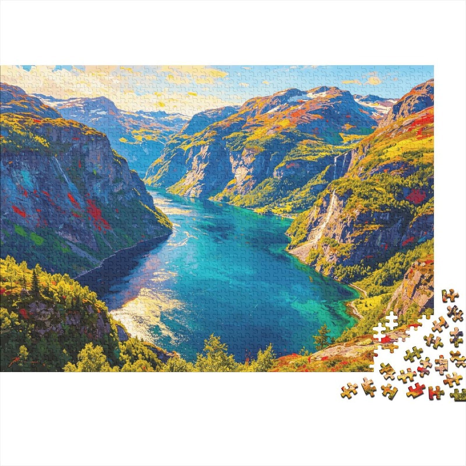 Norway Scenery Jigsaw Puzzles 1000 Piece Recyclable Material Lysefjord Puzzle for Adults Great Gift Idea Fun Family Gaming Time Activity 52x38cm/1000pcs