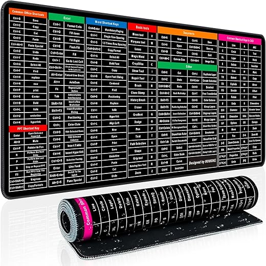Keyboard Shortcut Mouse Pad, Office/Excel/Word/PPT Shortcuts Cheat Sheet Mat, Quick Key Super Large Anti-Slip Keyboard Pad wit Clear Shortcut Key Patterns(31.5 * 11.8in)