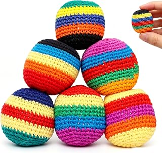 6Pcs Handmade Knitted Footbag Set, Colorful Crochet Footbags for Adults Beginners, Soft Sand-Filled for Skill Training, Party Favors Juggling Balls