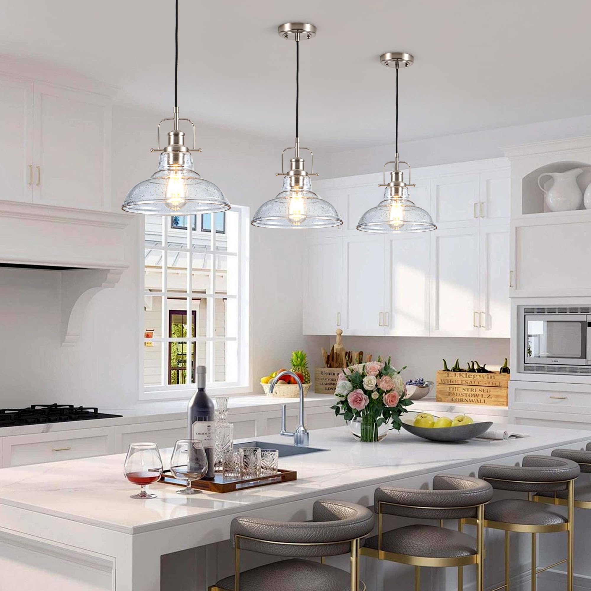 One Allium Way® Modern Farmhouse Chandelier 4-Light Industrial Pendant Light With Adjustable Height For Dining Room Living Room Kitchen Island Entryway Foyer Bedroom E26 Base