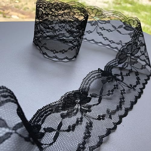 Miniatura 3 de Cinta de encaje negra de 6 estilos mixtos no elásticos para decoraciones de boda nupcial, costura, bricolaje y manualidades (6sn-negro)