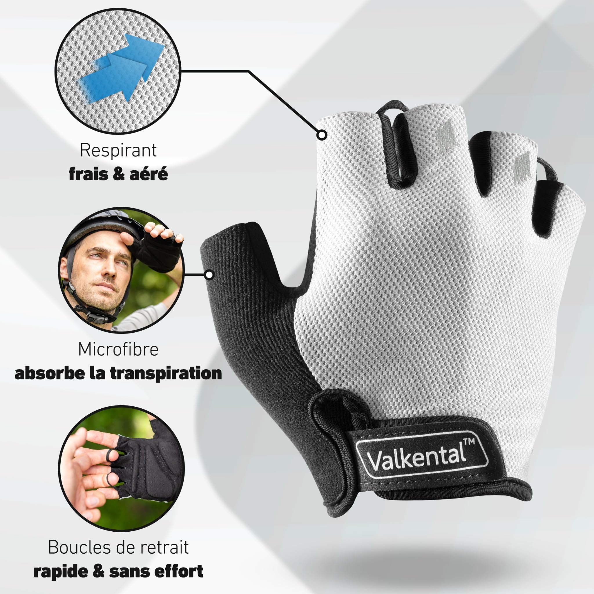 Valkental® – Gants de vélo rembourrés sans Doigts | Respirants, Doux & légers | pour Homme & Femme – VTT, Route, Trekking