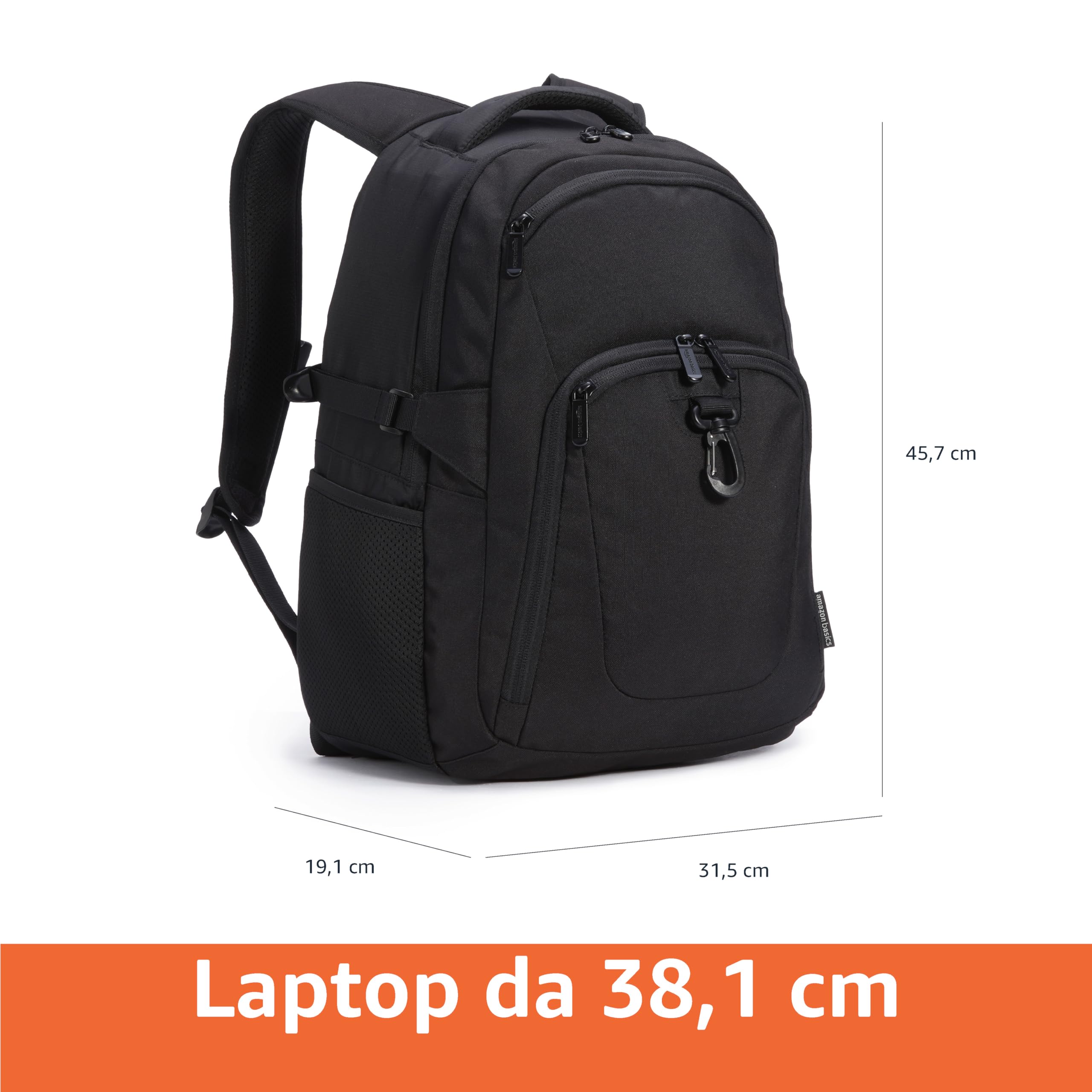 Amazon Basics - Zaino per laptop, da viaggio, adatto per laptop da 15,6", Nero