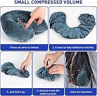 Vista 6 de Rewondah Almohadas de cuello para viajes, almohada inflable de viaje, almohada de cuello inflable para viajar en avión con funda lavable