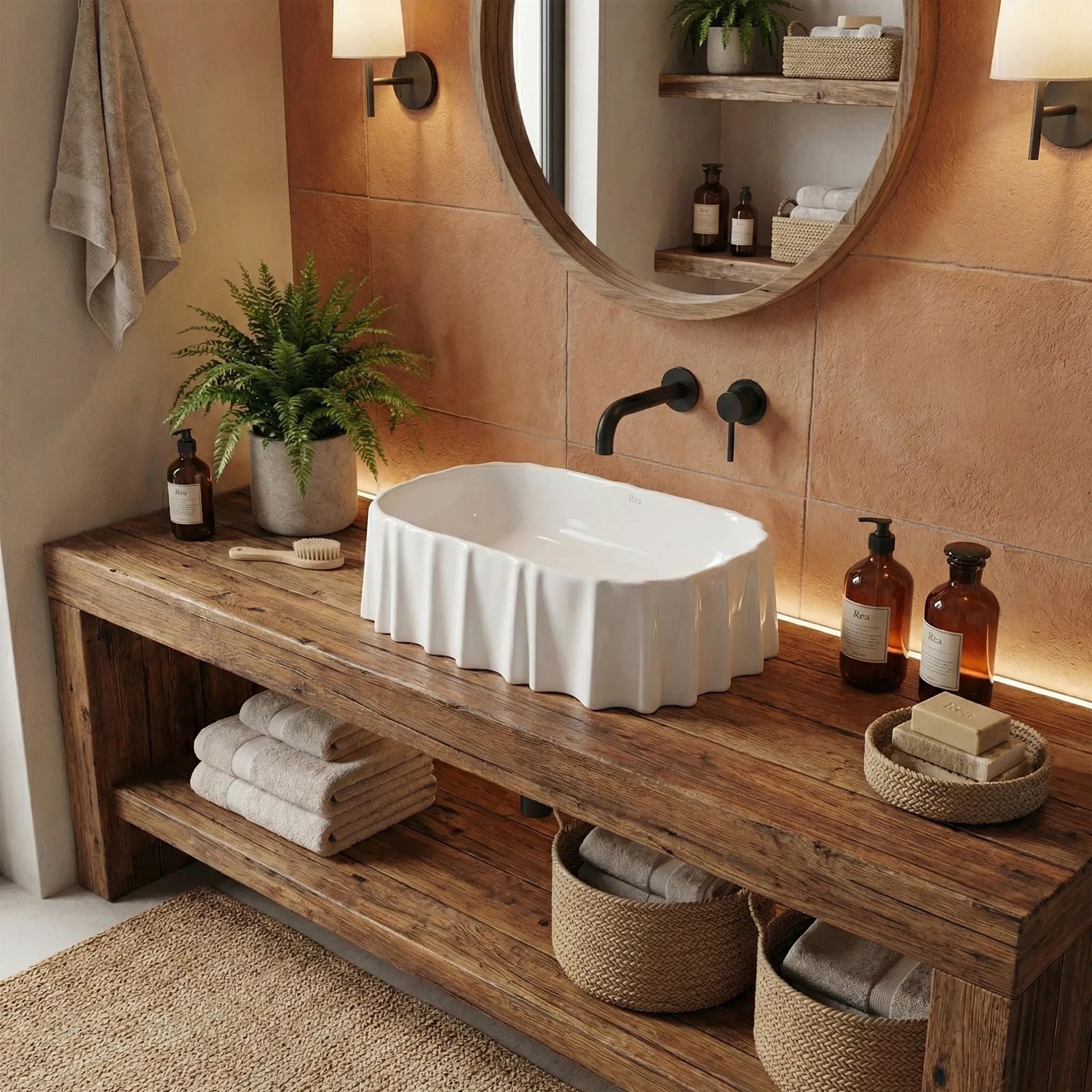 Rea - Lavabo da appoggio Atria Curvato - Ceramiche Sanitarie - Bianco - 50 x 40 x 1,4 cm