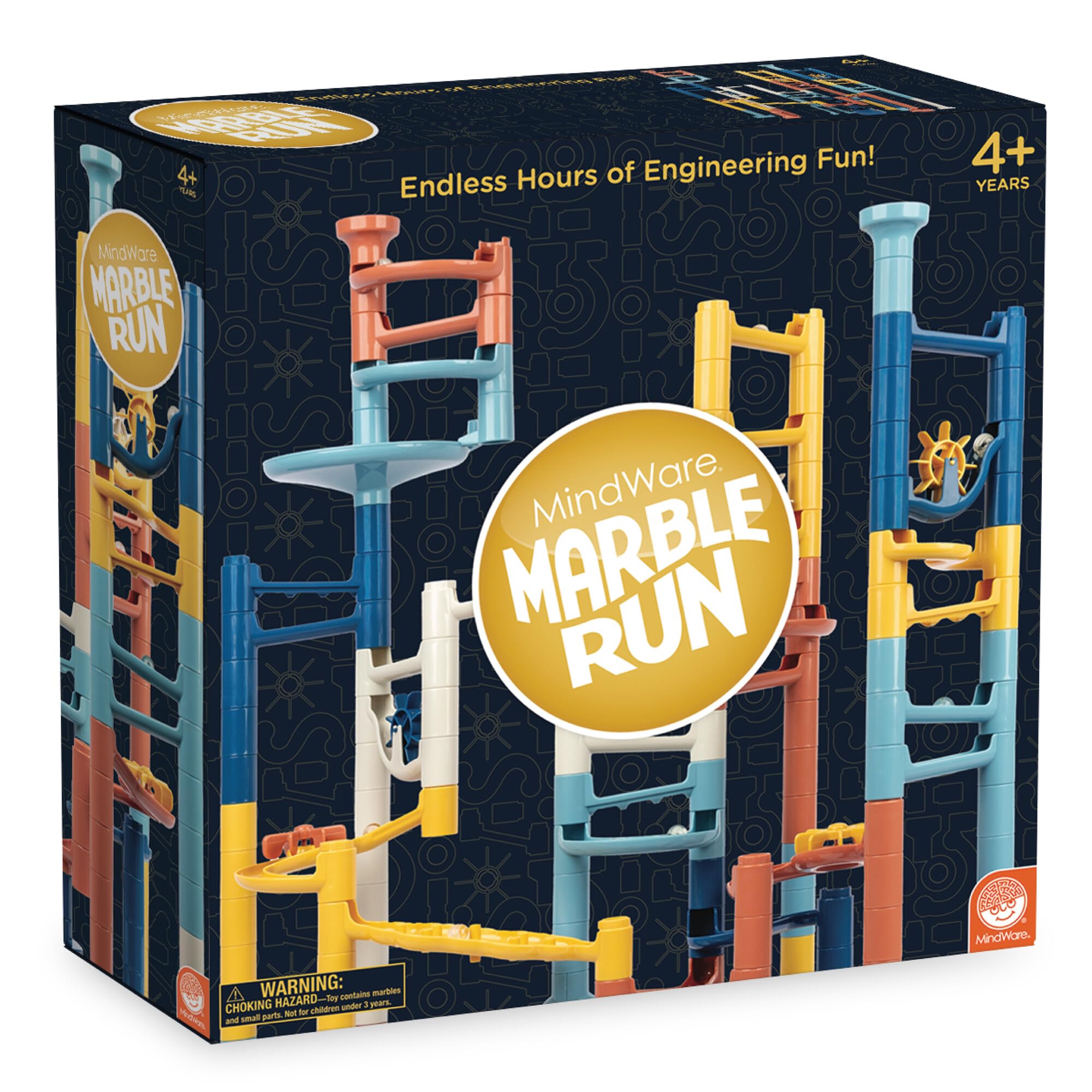 MindWare Kugelbahn - Neutrale Farben | 103-teiliges Kugelbahn-Set mit 20 Murmeln | STEM Konstruktionsspielzeug für Kinder