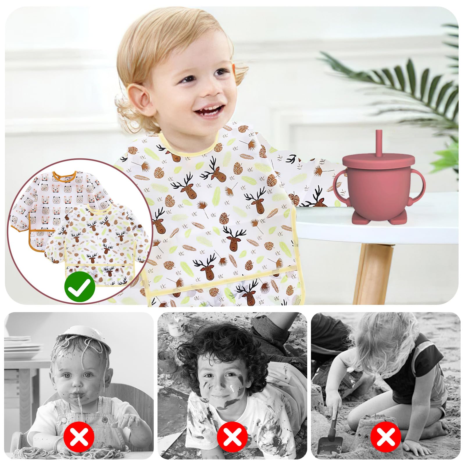 Silikon Baby Geschirrset, 14er Set Kindergeschirr, Babyteller mit Saugnapf, Schüssel, Lätzchen, Babylöffel,Babybrei-Gefrierdose, Trinklernbecher,Fruchtsauger,Baby Led Weaning Besteck Set (Dunkelrosa)