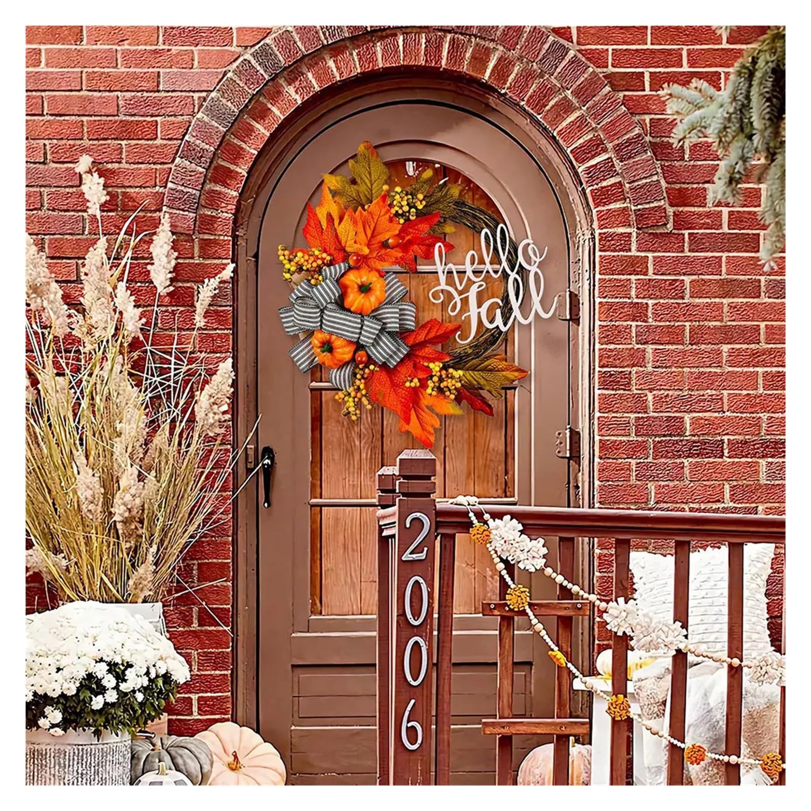 40cm Blatt Kürbis Kranz Thanksgiving Girlande Tür Aufhänger Vorne Herbst for Ernte Party Decor(Wooden Sign)