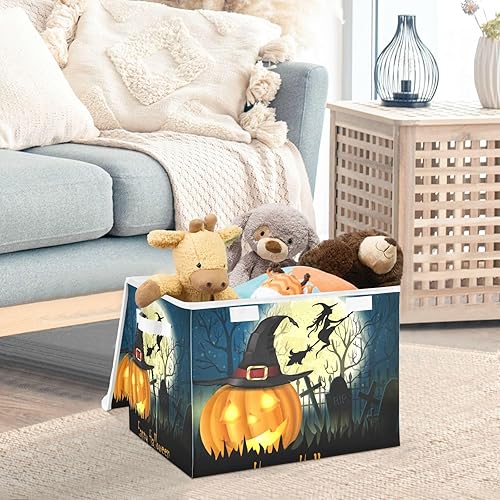 Miniatura 5 de Contenedores de almacenamiento de Halloween con tapas para organizar, organizadores de armario plegables y almacenamiento con tapa abatible y asas