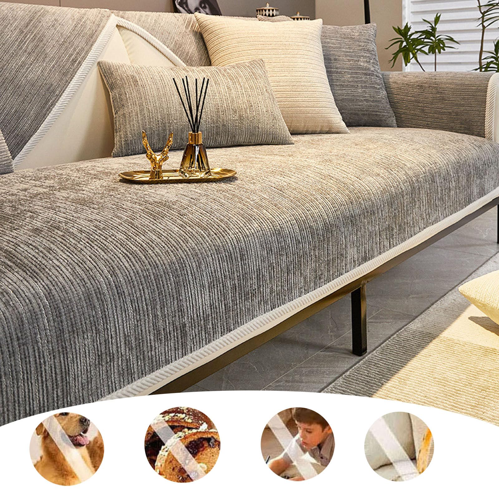 Générique Housse de Canapé Matelassé,Couverture de Canapé Protection Contre Les Chiens et Chats Housses de Coussin de Canape pour Salon Canapés Sectionnel,Light Grey,80x210cm