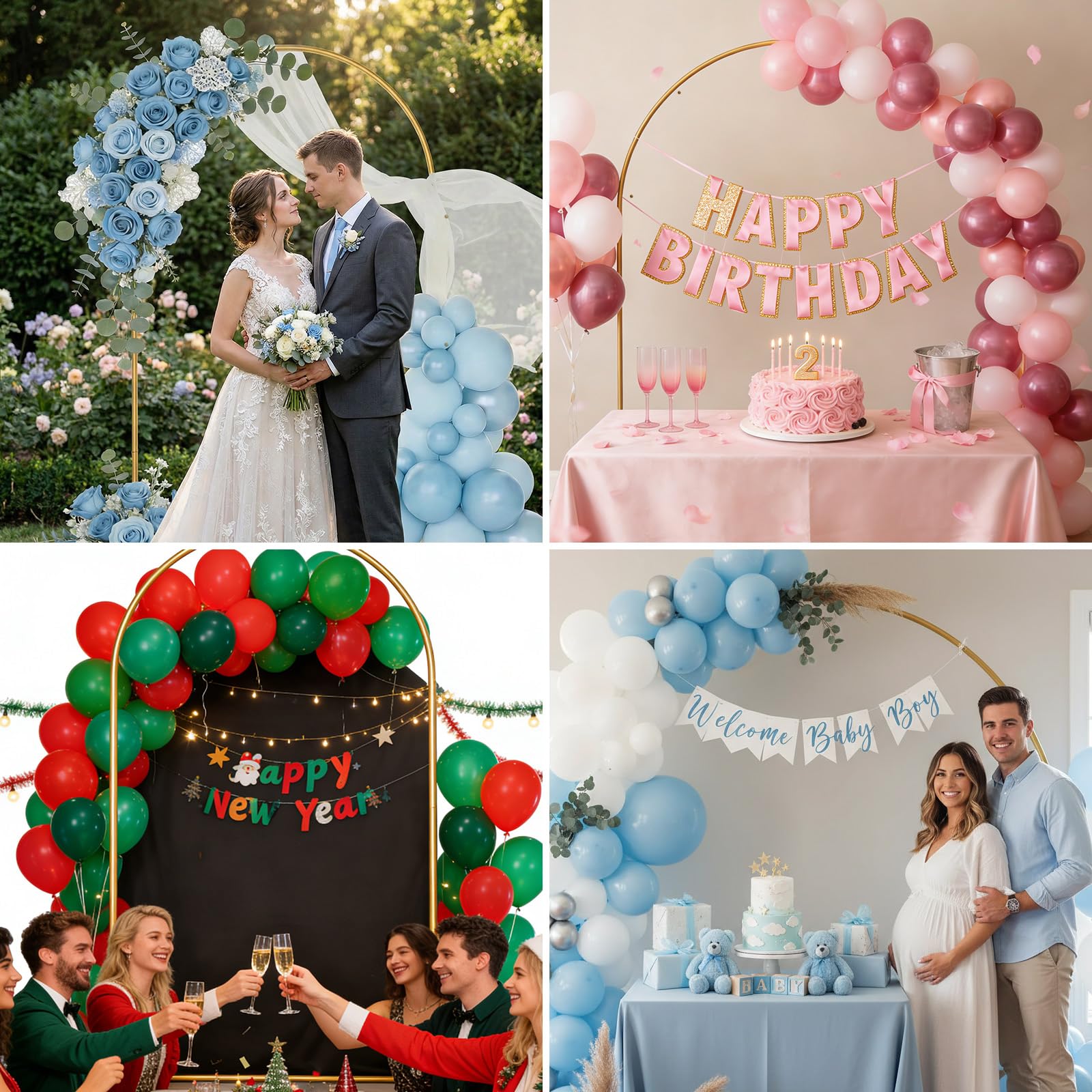 Soporte de Arco de Boda, XRCHAA 2M Soporte de Globos de Oro de Metal con Flores, Marco de Arco de Globos para Cumpleaños, Aniversario, Boda, Ceremonia, Graduación