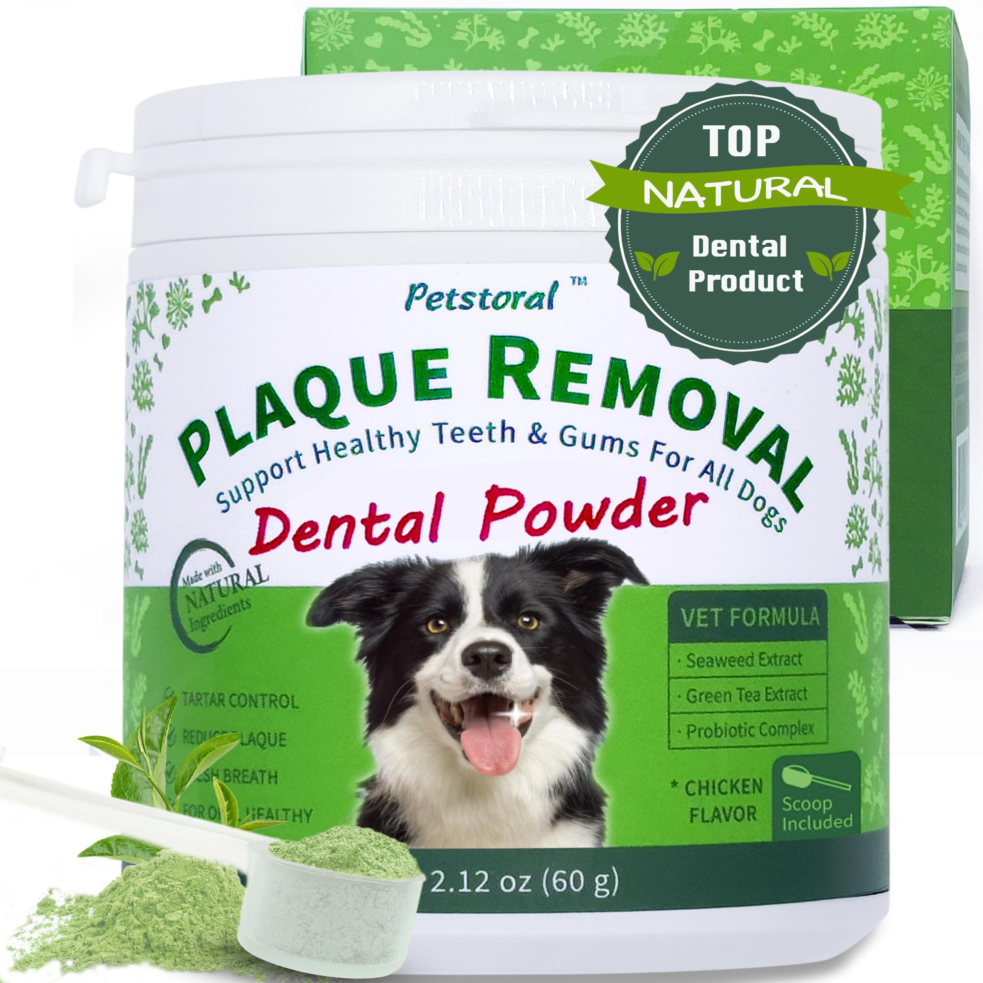 Plaque Removal Natural Dental Powder for Cats - Cat Dental Care and Bad Breath Treatment, Chicken Flavour - Cat Teeth Cleaning Powder