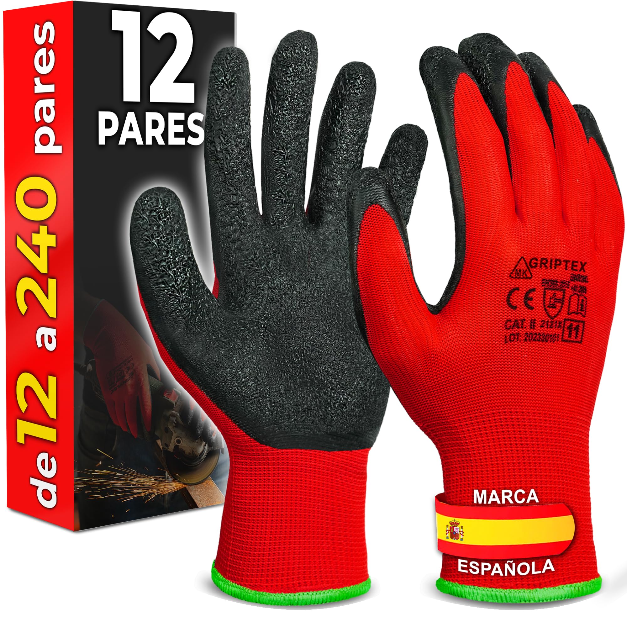 12 Pares Guantes de Trabajo Hombre Resistentes a la Abrasión - Guantes de Jardinería y Montaje con Revestimiento de Látex - Guantes de Protección para Taller Mecánico - Talla 9-L
