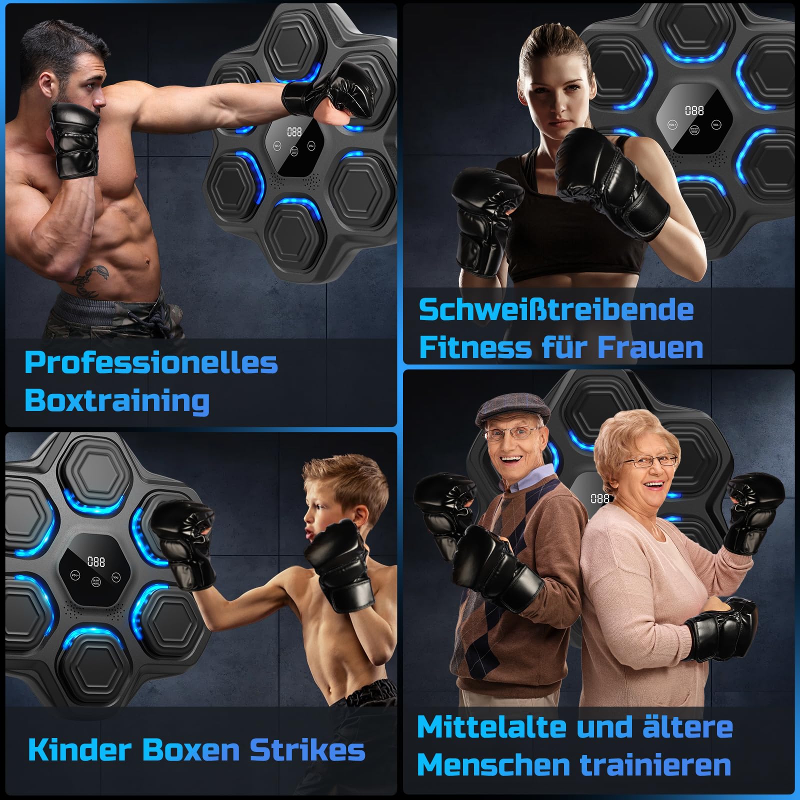 Music Boxing Machine Beatpunch LED Elektronische Musik Boxen Maschine mit Boxhandschuhen, Smart Wandmontierte Boxmaschine mit Musik für Erwachsene und Kinder, Musik Boxtraining für Zuhause, Indoor