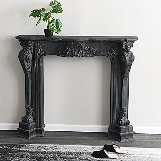 Creative Co-Op Decorative Wood Ornate Fireplace Mantel, Distressed Black