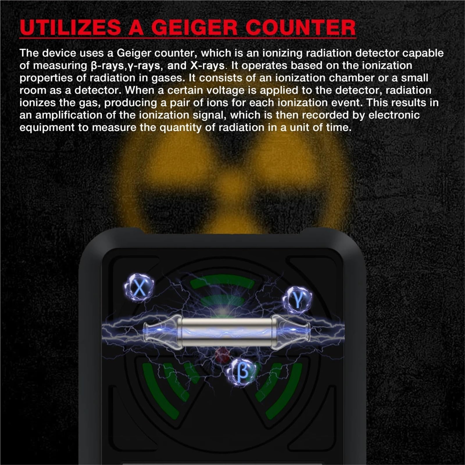 HT629 Contador Geiger Detector de radiación nuclear Dosímetro personal Probador de rayos X de rayos X Mármol