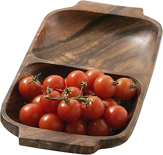Premier Housewares 2 Section Rectangle Serving Dish with Handles, 4 x 32 x 18 cm - Acacia Wood, Brown