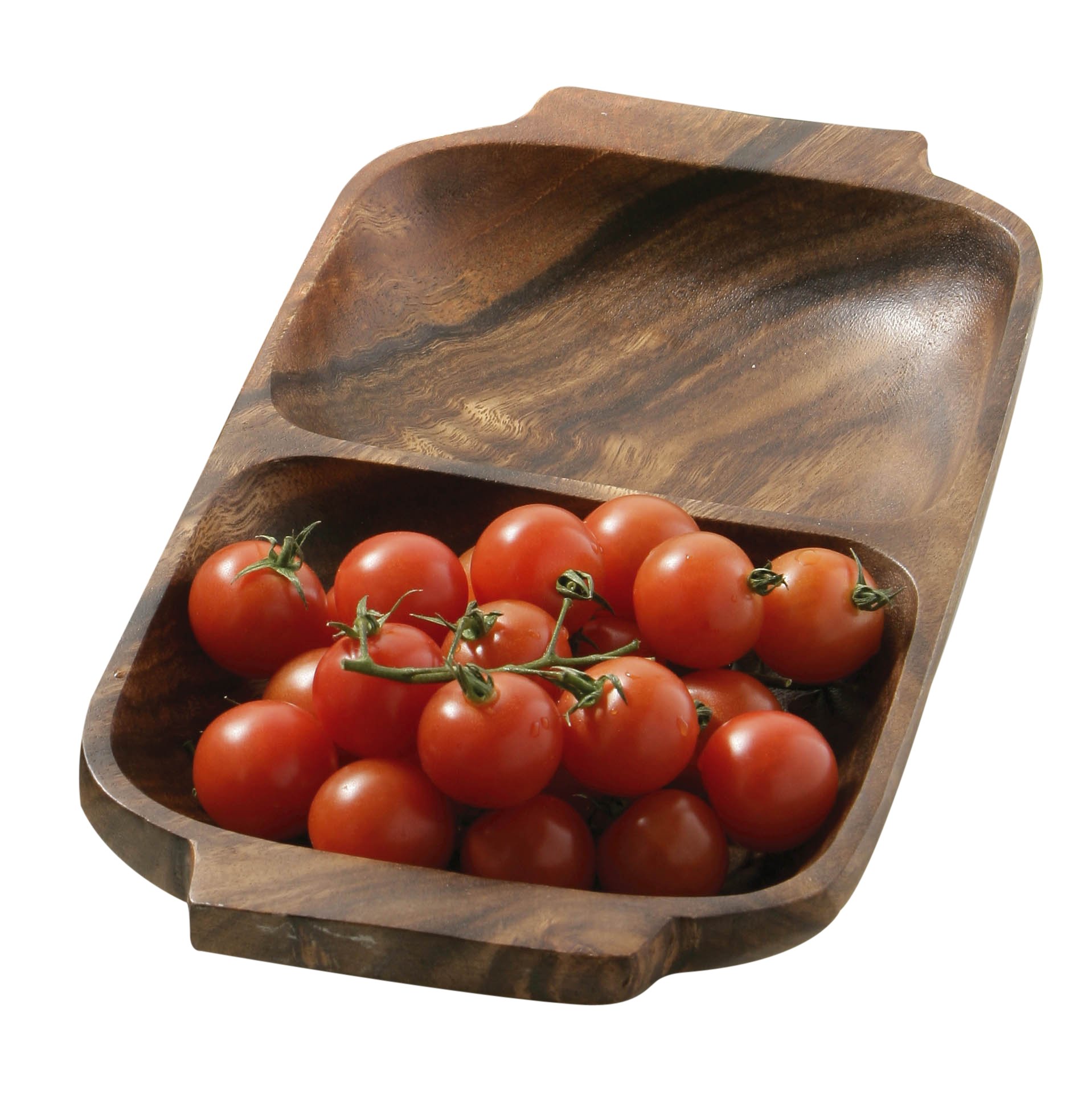 Kora Acacaia Two Section Serving Dish With Handles - Natural