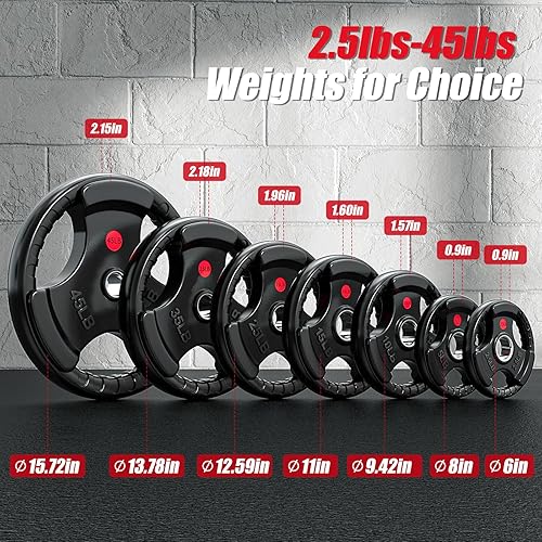 Miniatura 2 de GIKPAL Discos de peso de goma de agarre olímpico de 2 pulgadas para entrenamiento de fuerza, levantamiento de pesas en el hogar y el gimnasio, juego