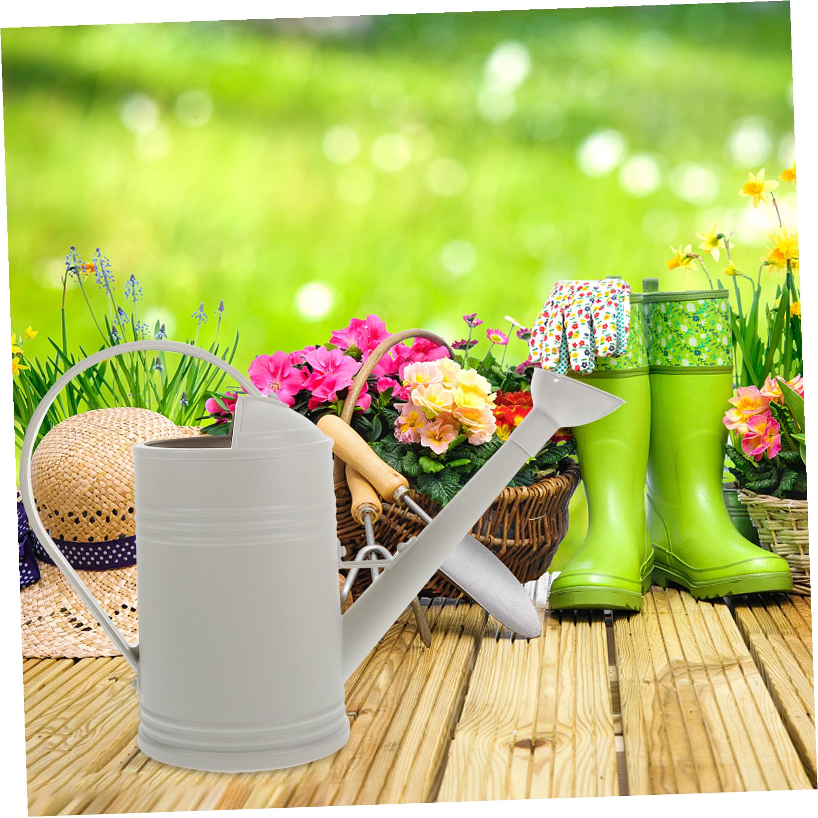 Regadera de Plástico y Acero Inoxidable de 1.8l Boquilla Larga para Riego de Flores y Césped, Adecuado para Jardín y Balcón sin Derrames