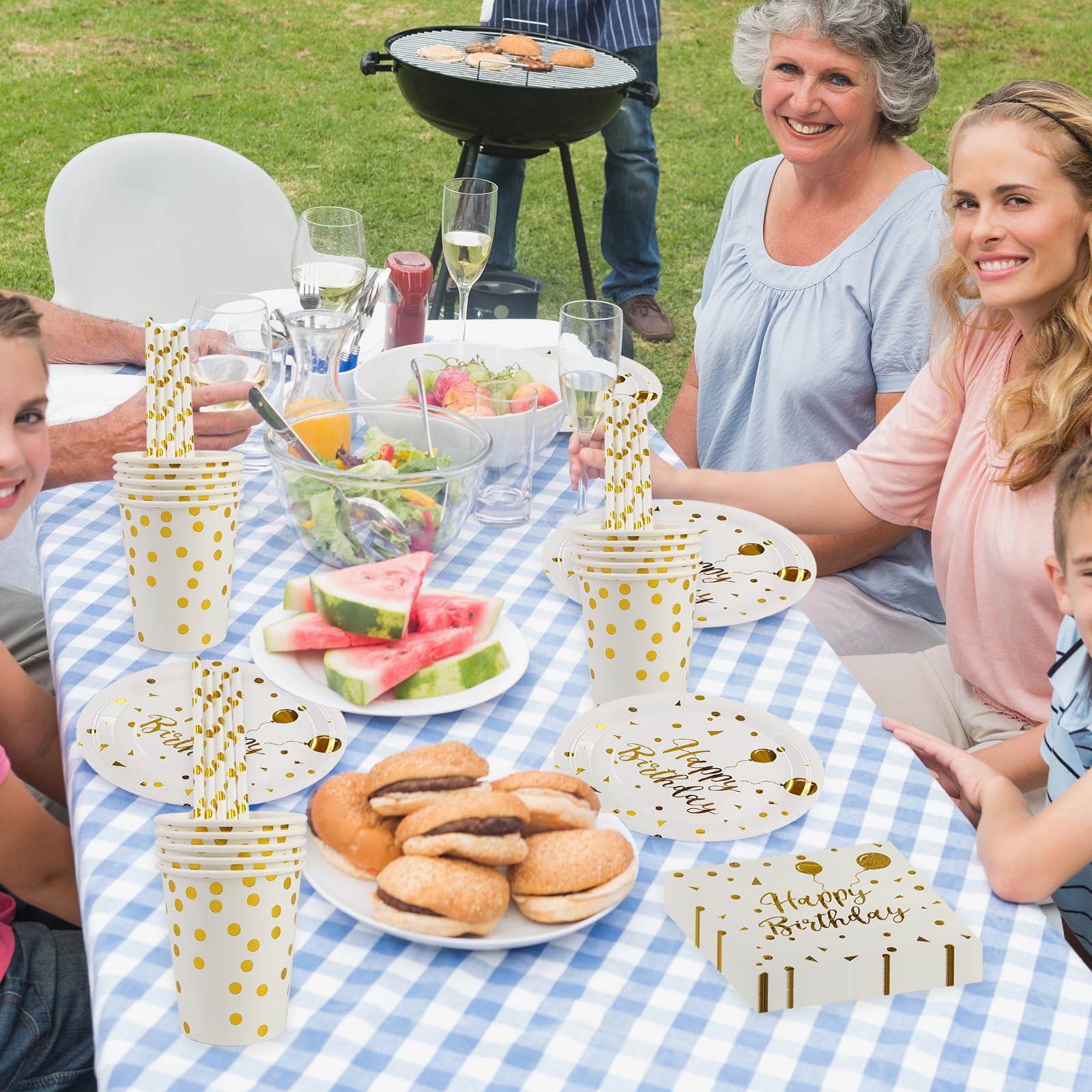 Happy Birthday Teller & Servietten Set – 50-teilig – Bunte Punkte – 22,9 Cm Teller – Einweg-Partygeschirr
