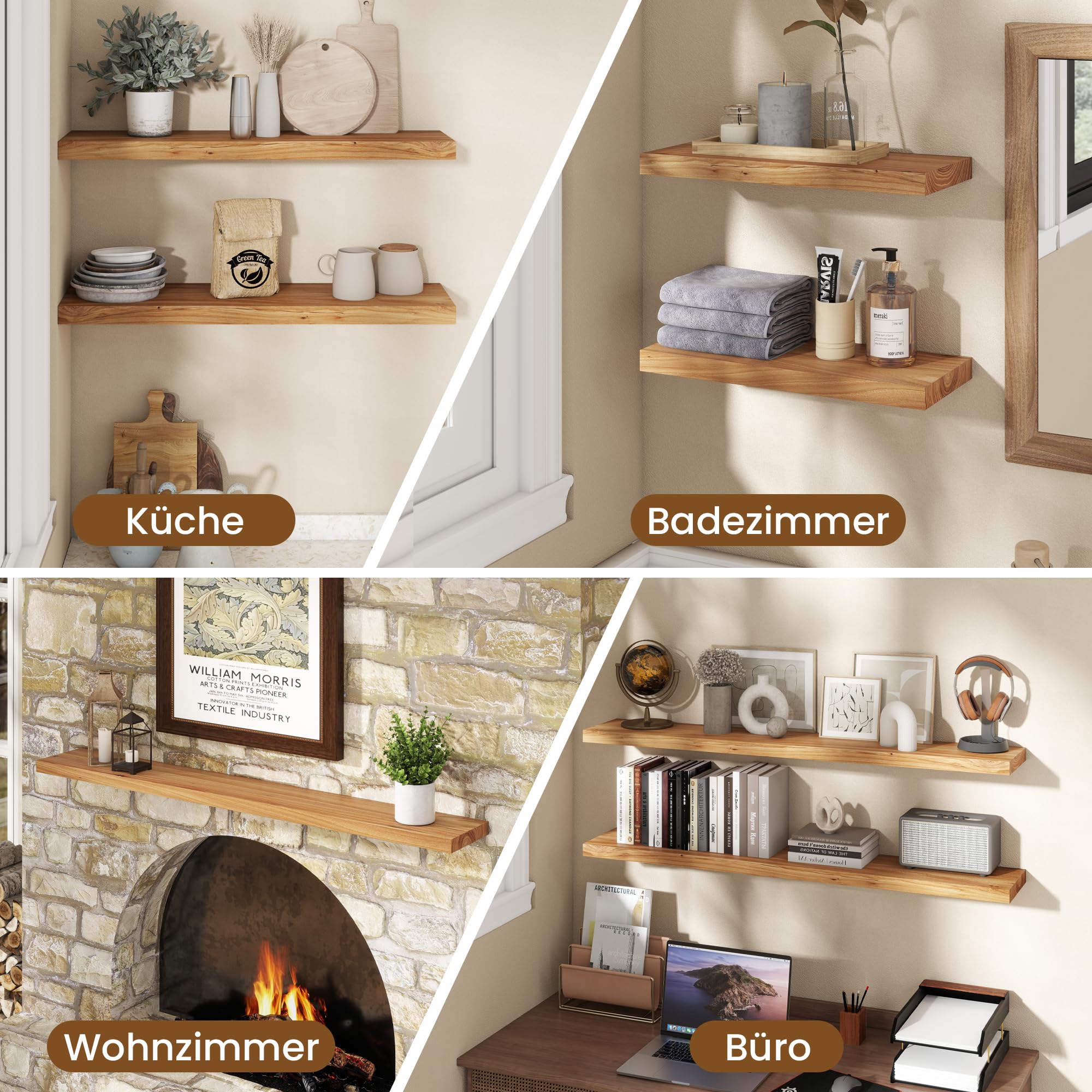 Estantes flotantes para decoración de pared, estantes flotantes de madera de olmo maciza rústica de 8 pulgadas de profundidad, estantes de pared con soporte invisible para sala de estar, baño