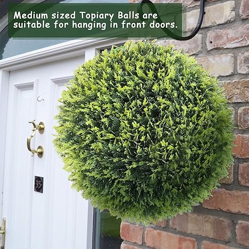 Miniatura 6 de Violinak Paquete de 2 bolas topiarias de cedro grandes de 15.7 pulgadas, bolas topiarias artificiales para la puerta delantera, bolas de boj de