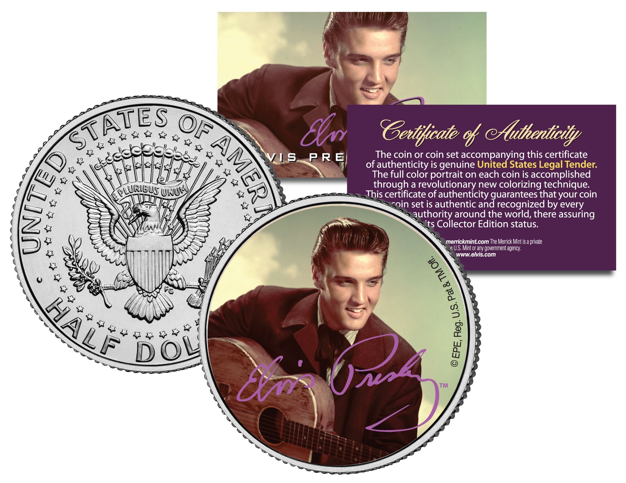 Elvis Presley"Guitar" JFK Kennedy Half Dollar US CoinOfficially Licensed
