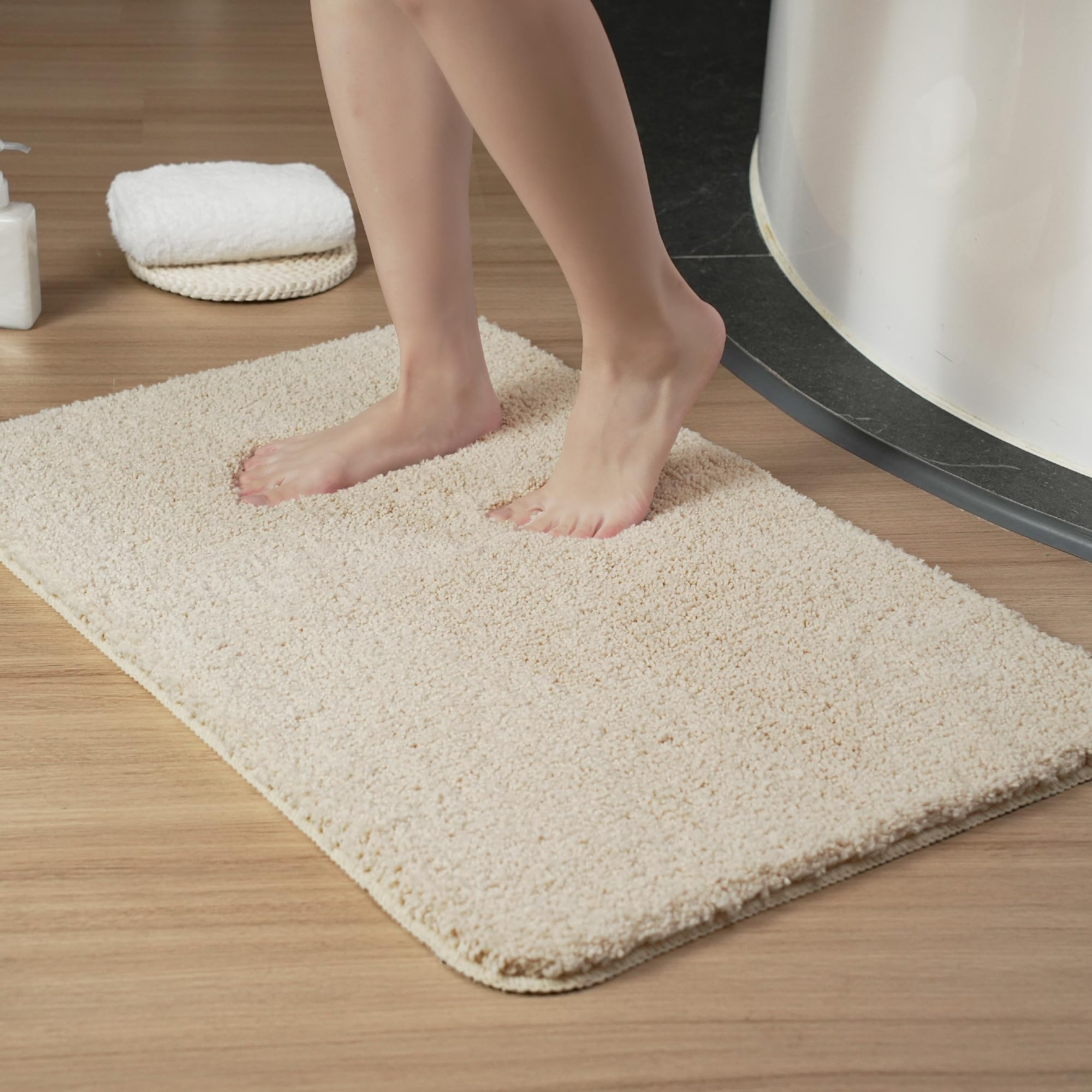 CHEZARTEMIS Luxury Quick Dry Non-Slip Bathroom Rugs【24'' x 36'' Beige】 Highly Absorbent Washable and Ultra Soft, Extra Thick Fluffy Bath Mats for