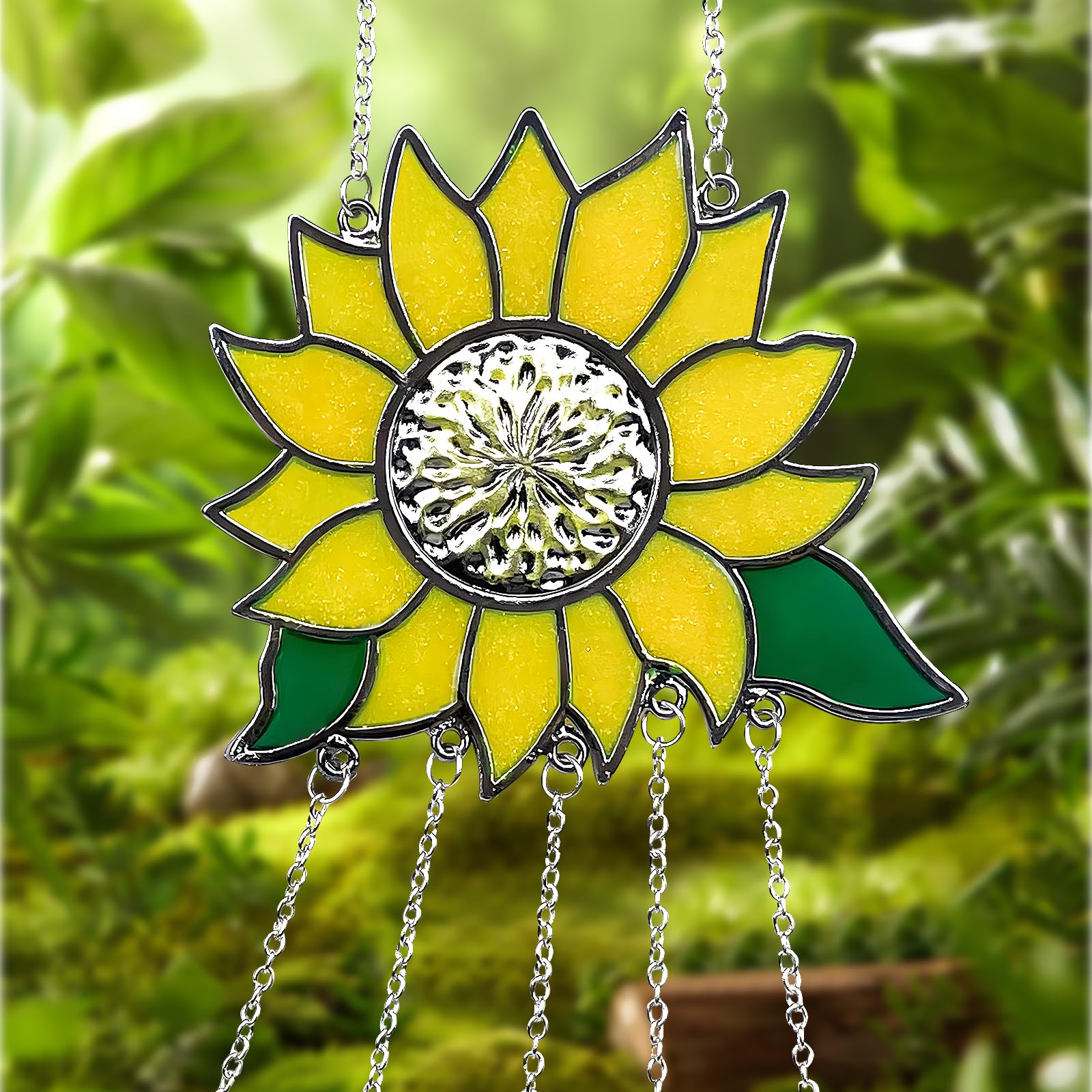 maxtachi Small Sunflower Wind Chimes for Garden, Soft Sound Pendant Windchime Ornament, for Outdoor Indoor Home Bedroom Living Room Window Corridor Yard-Yellow - Image 4