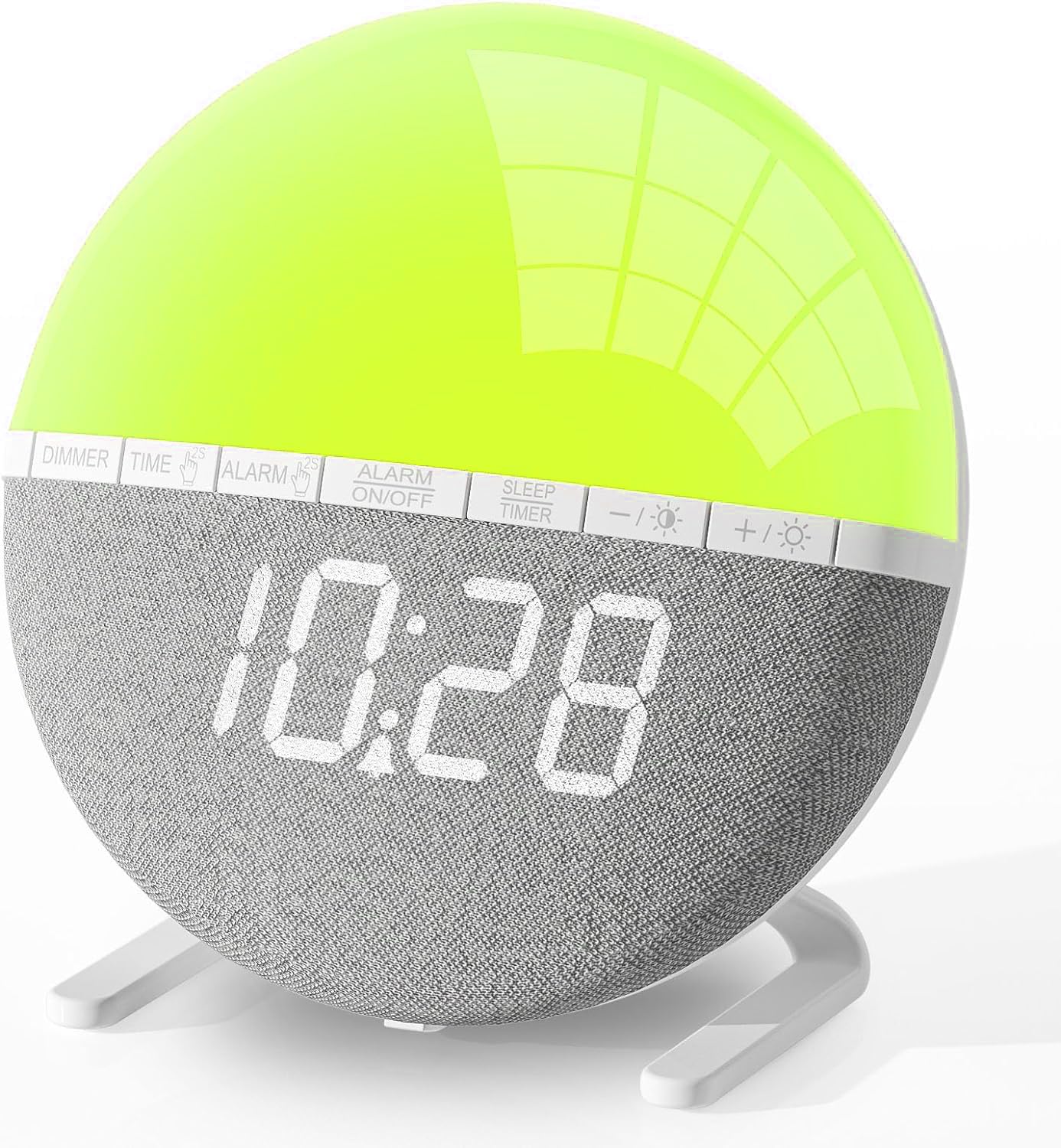 Réveil Lumineux avec Simulation du Lever du Soleil, Lampe de Réveil avec Snooze, 7 Sonneries, Veilleuse 9 Couleurs