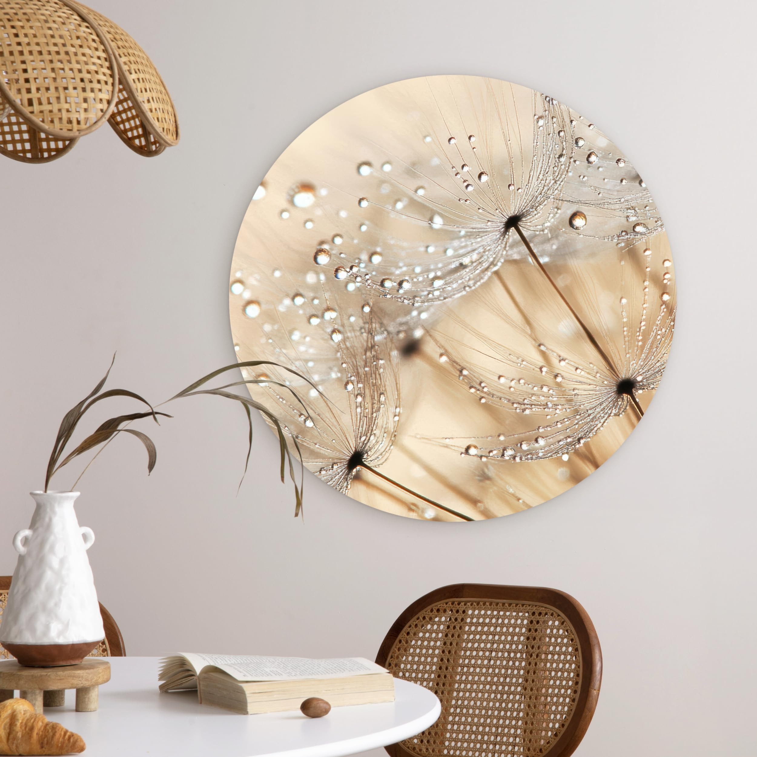 MuchoWow© Cuadro Redondo Ø60 cm Árbol El Grandes Room Decor Terraza Exterior Casa Cabecero Cama Wall Art Dormitorio Habitación Dimensiones Diente de león - Abstracto - Naturaleza - Beige