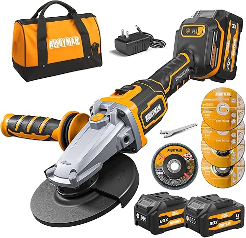 Miniatura 10 de ALLOYMAN Kit de amoladora angular inalámbrica de 20 V, 4-1/2 pulgadas, motor sin escobillas, velocidad variable de 3 velocidades de hasta 9,500 RPM,