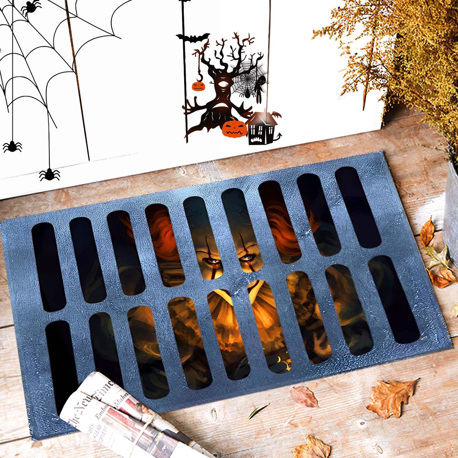 Halloween 3D Illusion Clown Door Mat, Halloween Door Mat, Halloween Mat Home Decration, Horror Movie Clown Halloween Area Rug Decorations Indoor and Outdoor Welcome Doormat (B)