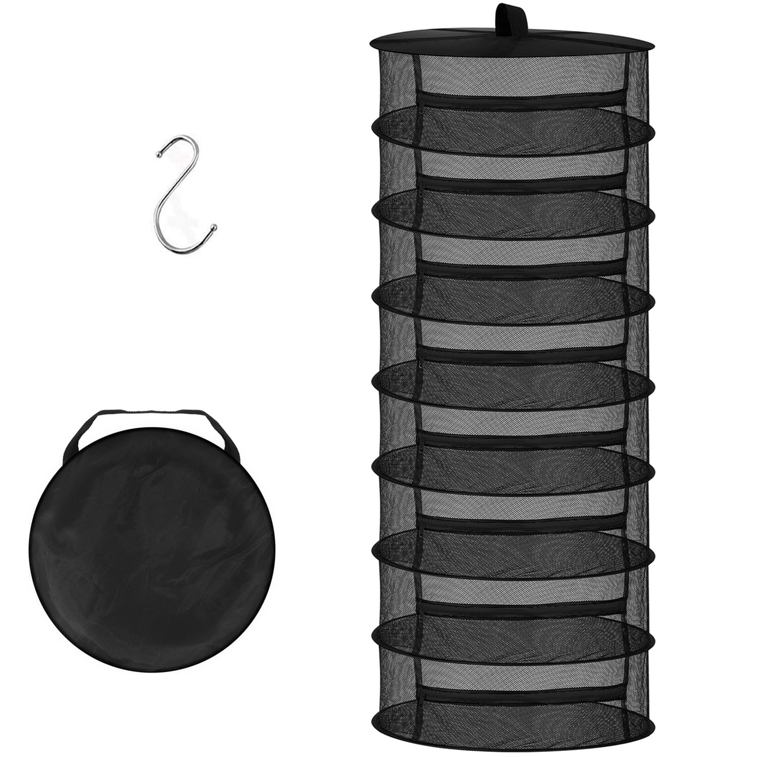 Desy &amp; Feeci Drying Net Herbs 8-Layer Hanging Herb Drying Rack Drying Net with Zippers, Black, 23.6 x 63 inches